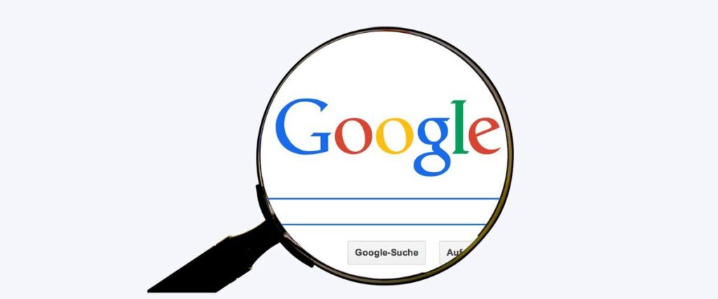 Google homepage under magnifying glass