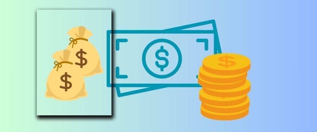 Money bags, bills, and coins illustration