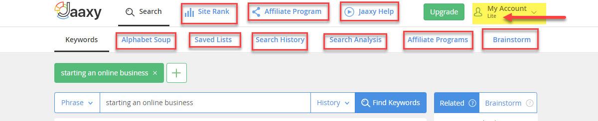Jaaxy Keyword Search Features